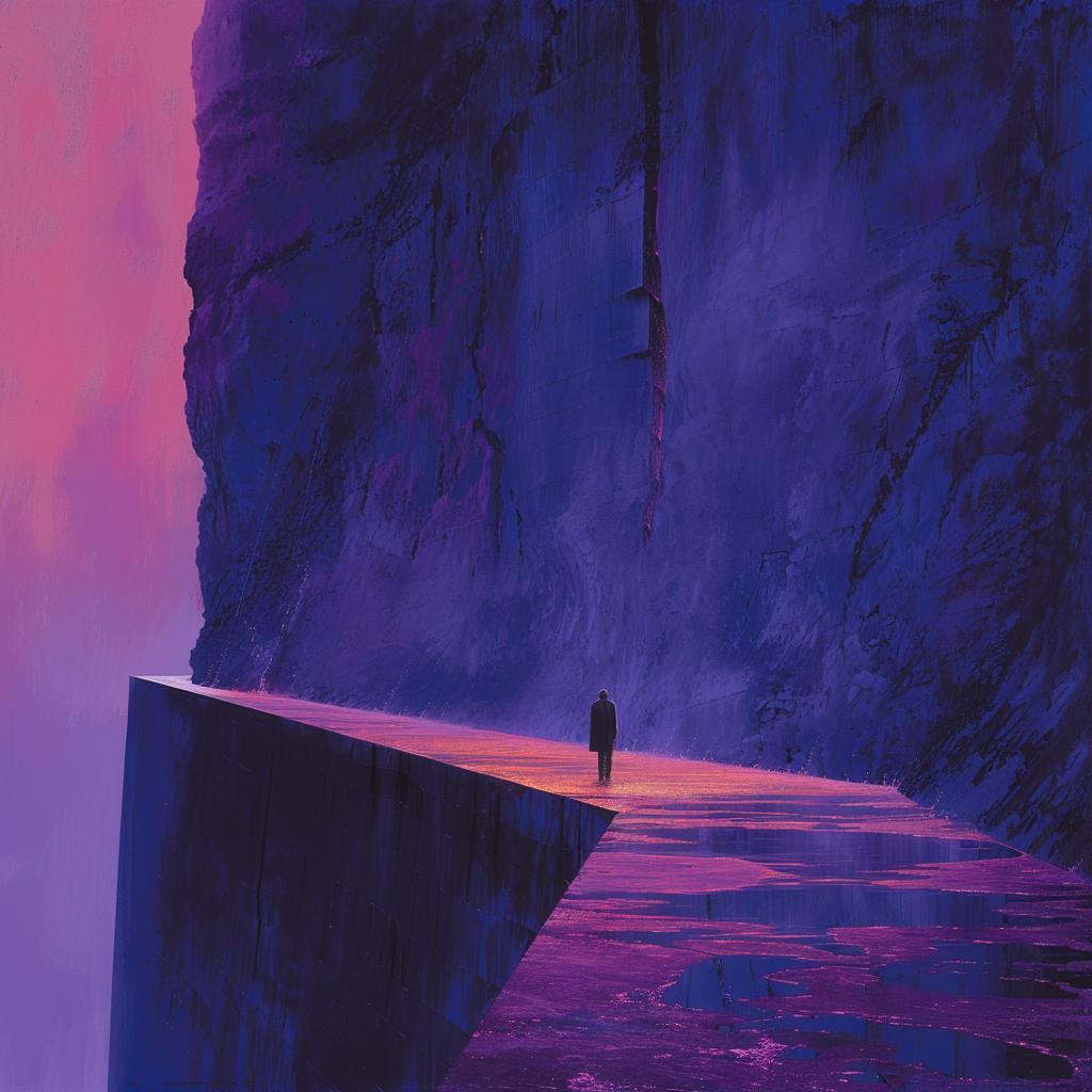 surreal  album  cover  technicolor  lighting  blues  purples  path  mountain  Michael 975143
