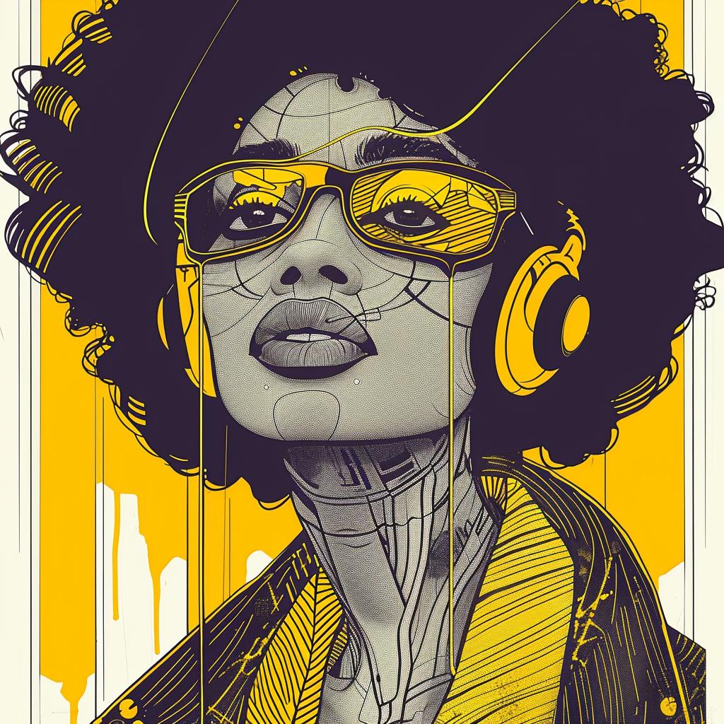 PopArt  DJ  headphones  afro  makeup  yellow  TroyBrooks  white  art  vibrant 939185