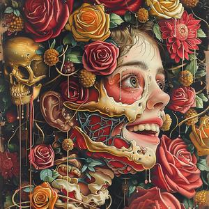 woman  flowers  skulls  painting  chromolithography  art  dark  color  nature  death 1055996