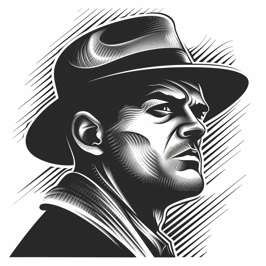 صورة ظلية لعصابة، رسم توضيحي، رمز عتيق باللونين الأبيض والأسود، شعار مطبوع عليه ...