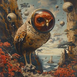 owl  space  helmet  chromolithography  whimsical  fantasy  astronomy  animal  illustration  surreal 1049272