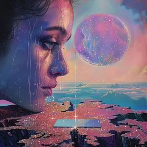 امرأة ترسم بريقًا عاطفيًا في السماء، صورة شخصية، أيادٍ تأملية، ألوان تجريدية 1060303