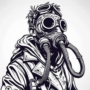man  gasmasks  hoses  face  shoulders  black  white  vector  drawing  strong 1070777