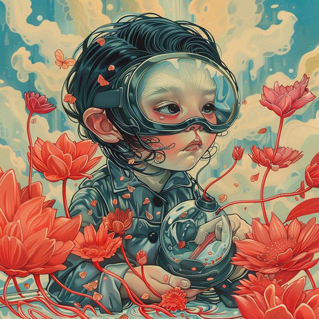 girl  goggles  flowers  painting  colorful  whimsical  dreamy  portrait  nature  imaginative 1028449