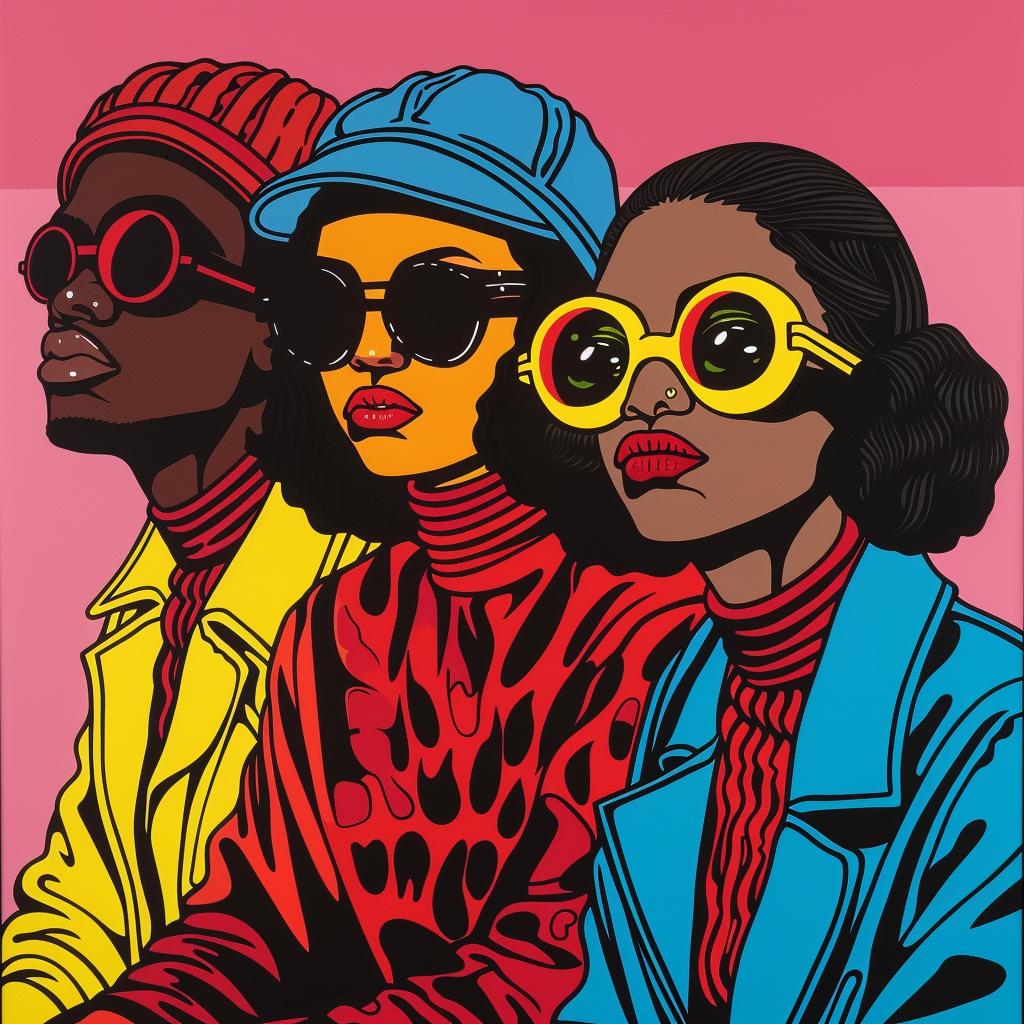 painting  people  sunglasses  hats  group  pink  background  colorful  style  art 1022743