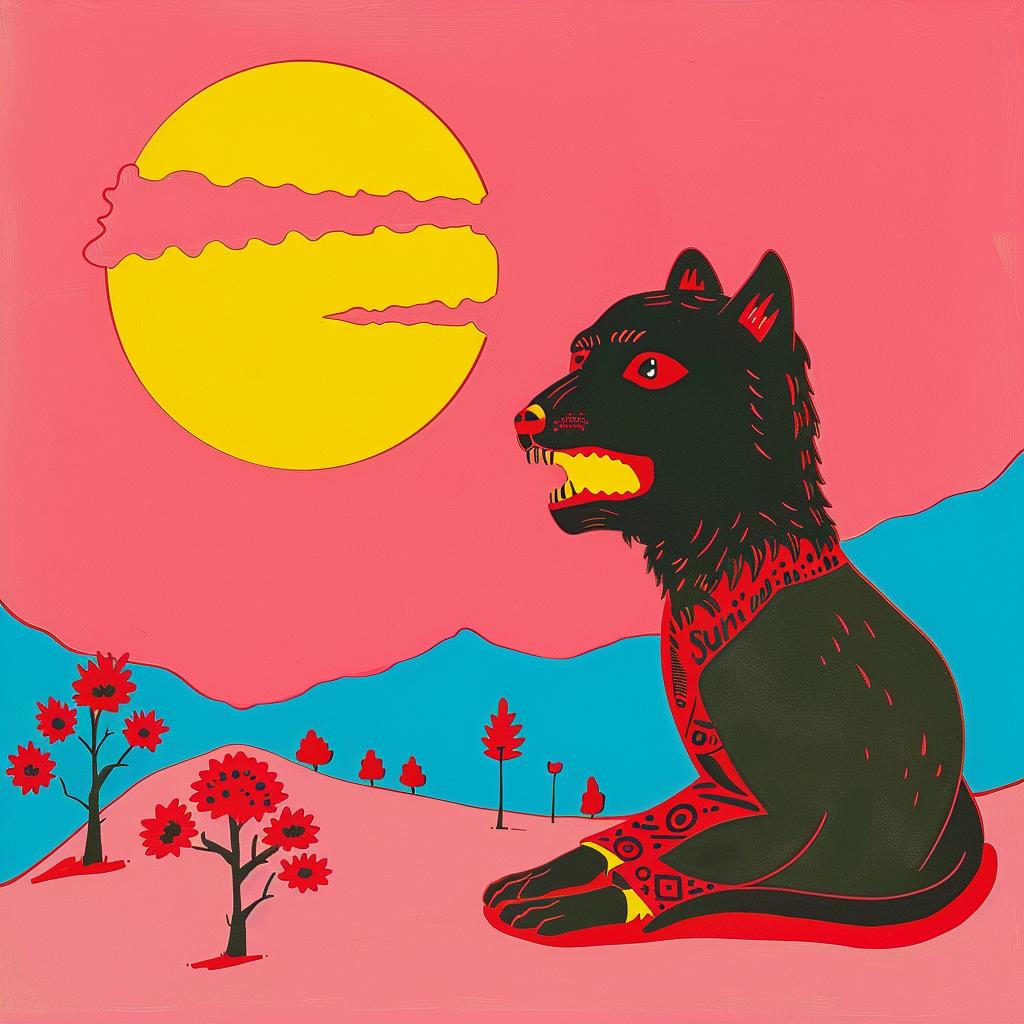 dog  black  pink  background  poster  surreal  album  cover  Joan  Cornella 977980