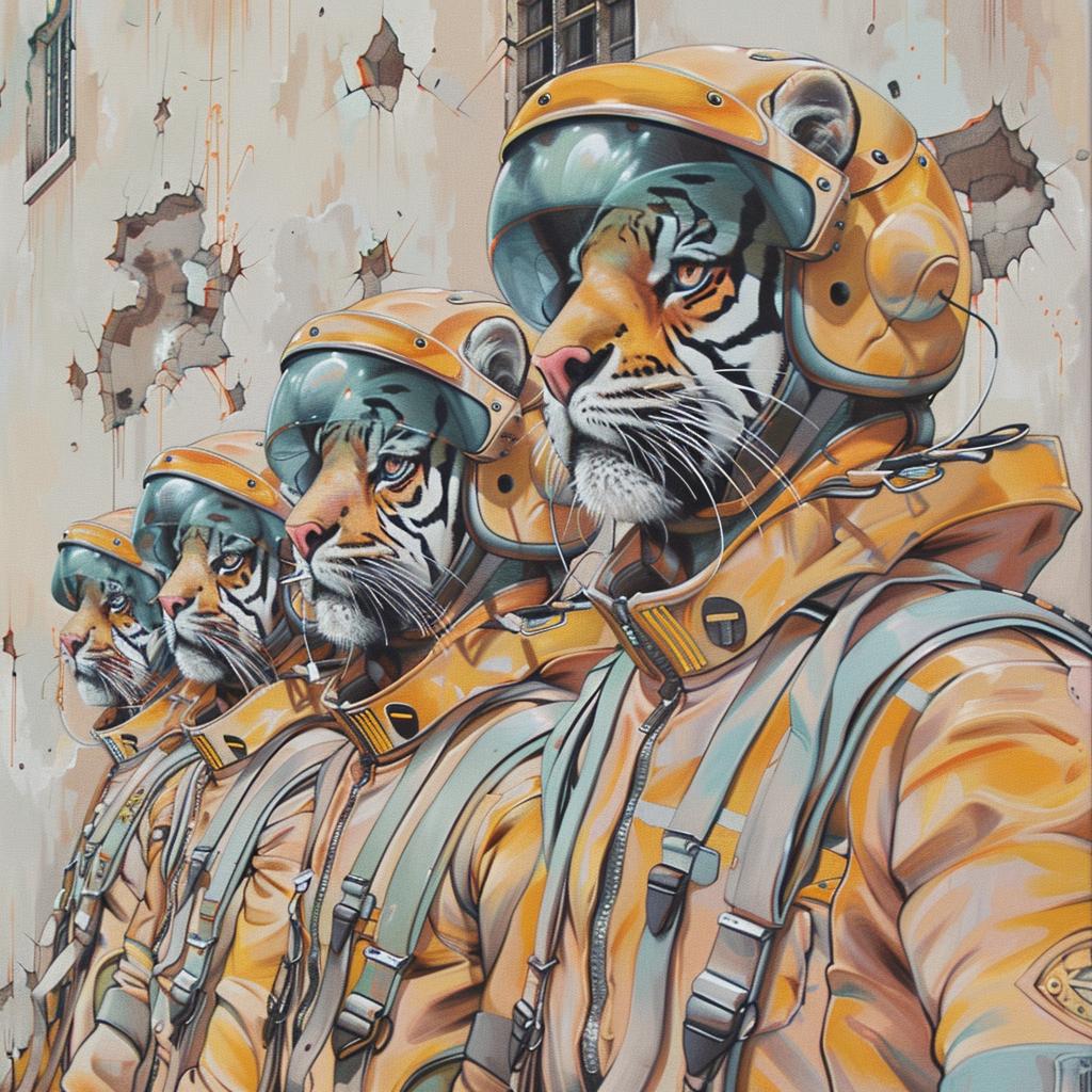 tiger  soldiers  space  suits  Moebius  science  fiction  battle  illustration  fantasy 923334