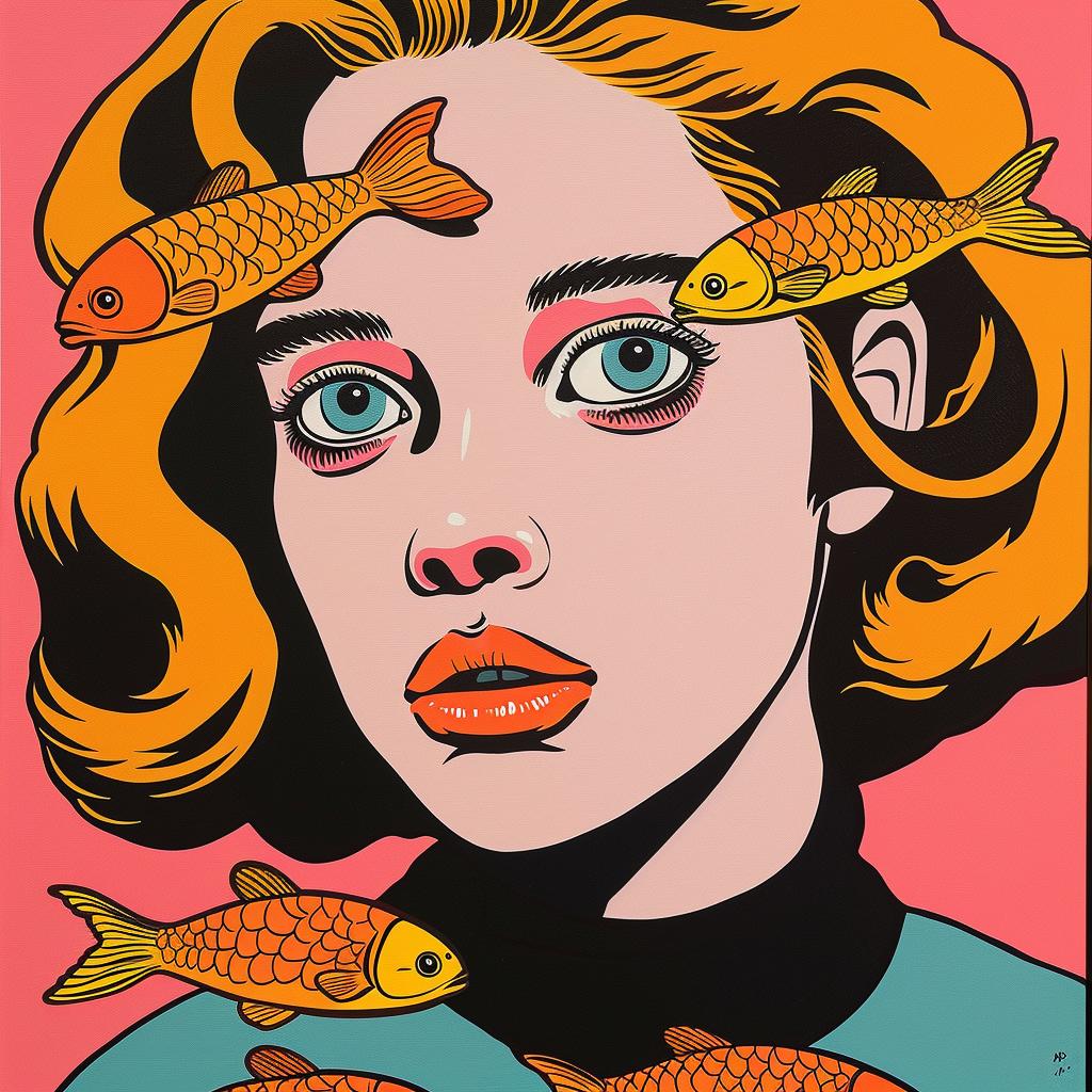 Escher  pop  art  woman  fish  bright  colorful  painting  surrealism  composition 1023263