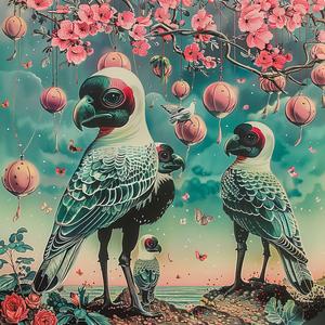 birds  flowers  balloons  chromolithography  nature  colorful  whimsical  spring  joyful  vibrant 1037819