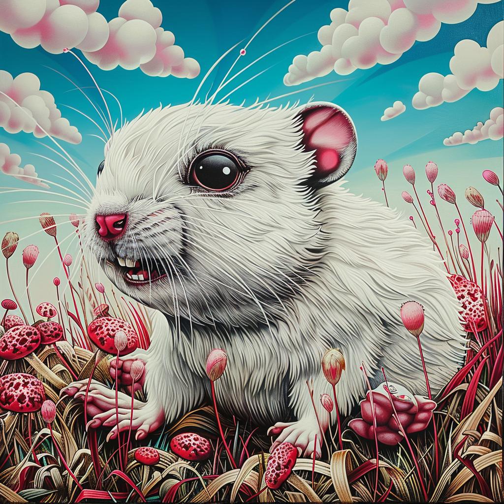 hybrid  creature  rat  flowers  pink  field  painting  nature  white  background 1033455