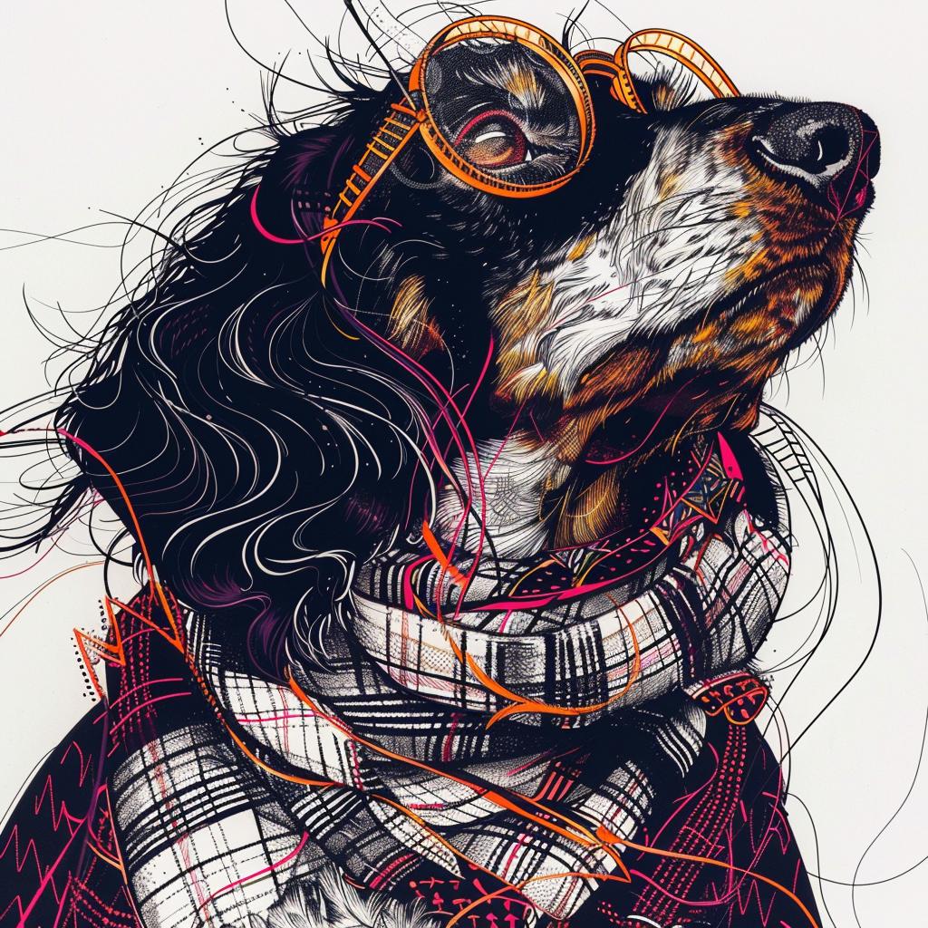 dog  dachshund  glasses  scarf  cool  drawing  canine  fashion  humorous  stylized 953395