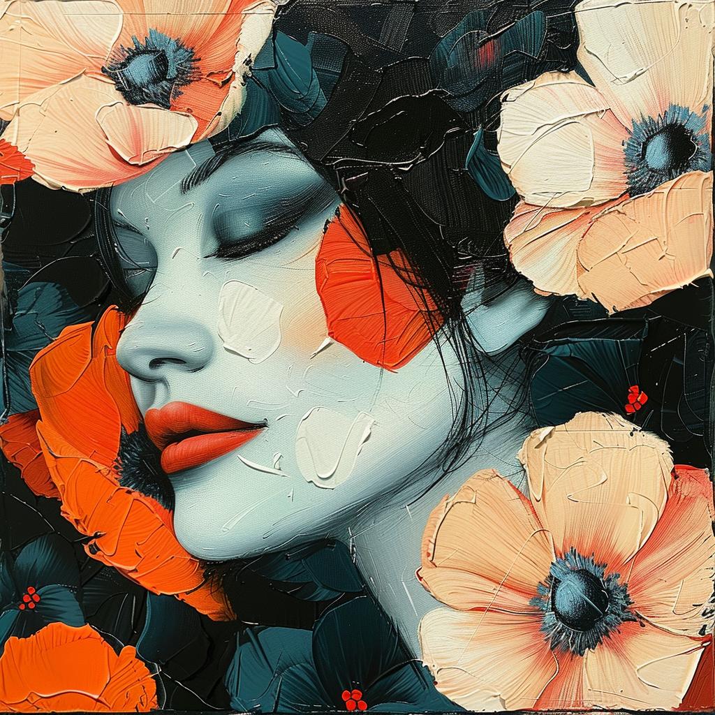 امرأة ترسم رأسها بلوحة فنية بألوان زهرية زاهية 963722