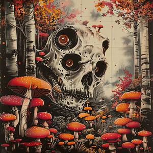 painting  skull  mushrooms  woods  nature  art  chromolithography  dark  mystical  detailed 1057320