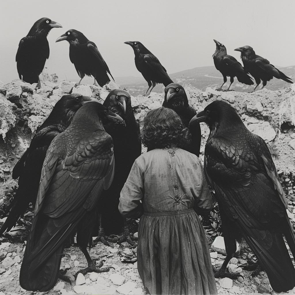 surreal  collage  ravens  woman  crows  highcontrast  raw  style  dusk  mystery 970032