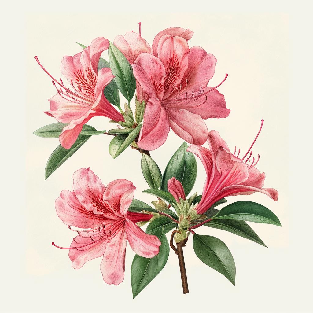 azaleas  illustration  pink  flower  botanical  nature  white  background  artwork  floral 971635