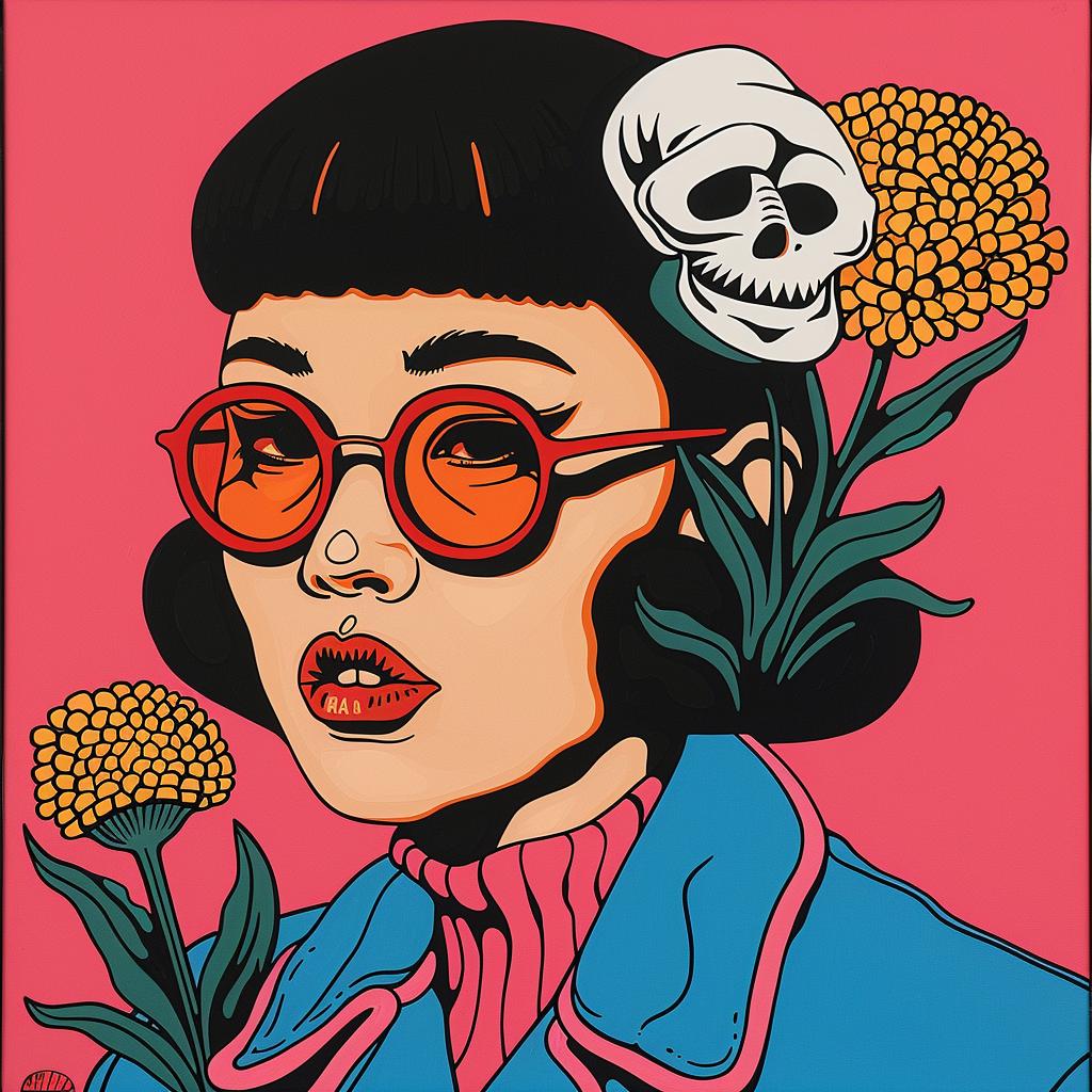 surreal  album  cover  woman  sunglasses  flowers  pink  background  art  painting 1021379