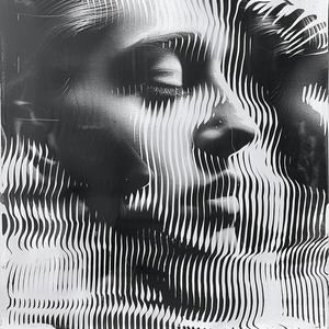 lithograph  black  white  woman  face  lines  feedback  analog  video  glitch 1038971