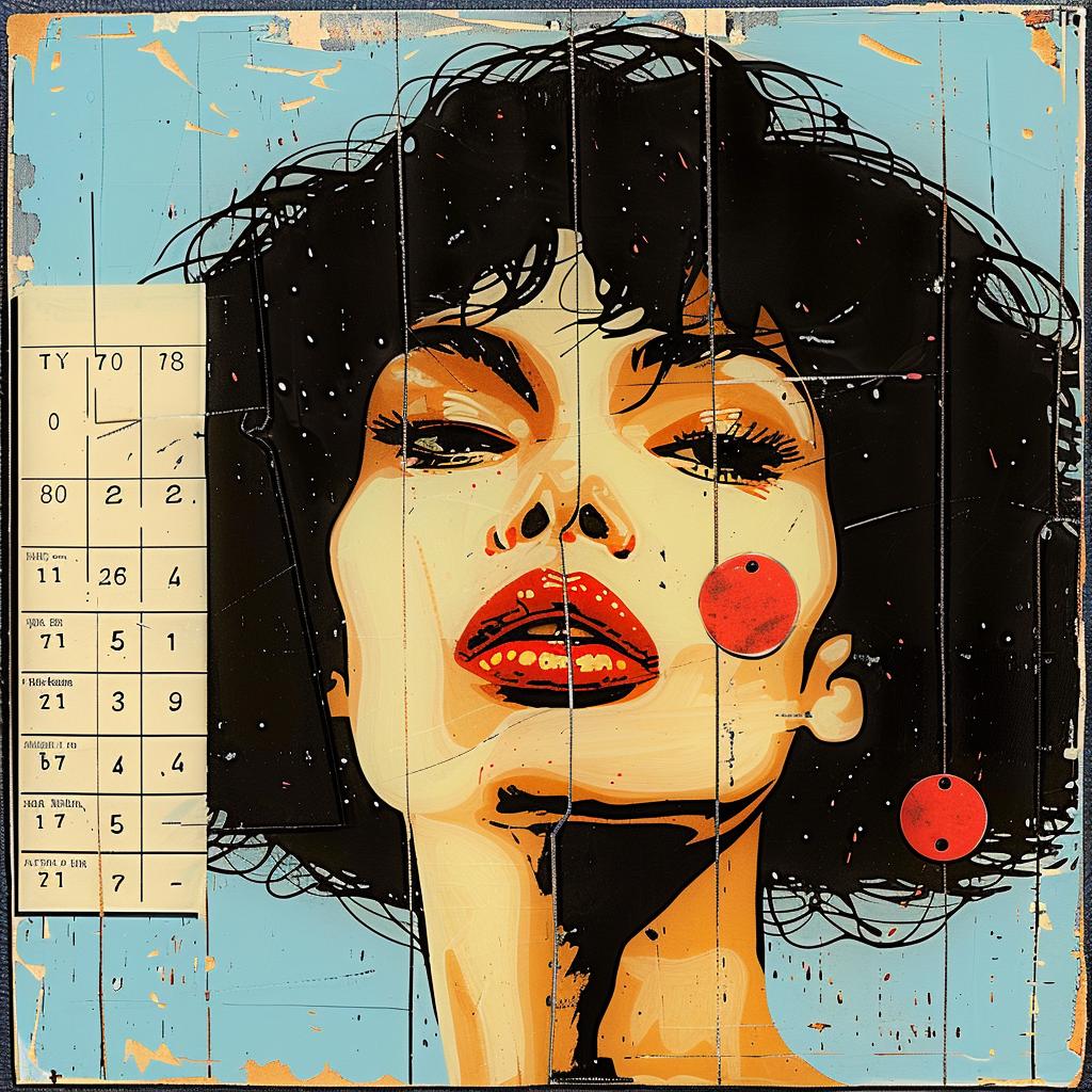 woman  red  lips  calendar  painting  album  80s  impasto  colorful  Joan 963509