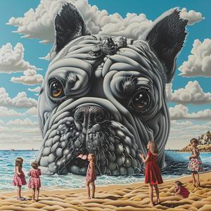 bulldog  beach  children  painting  adorable  family  canine  playful  ocean  landscape 1037382