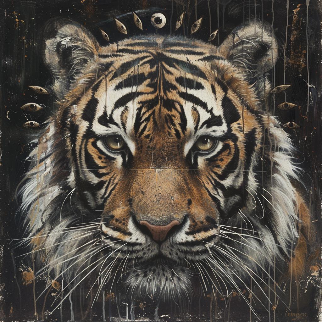tiger  portrait  eyes  black  background  wildlife  realistic  vivid  colorful  art 971794