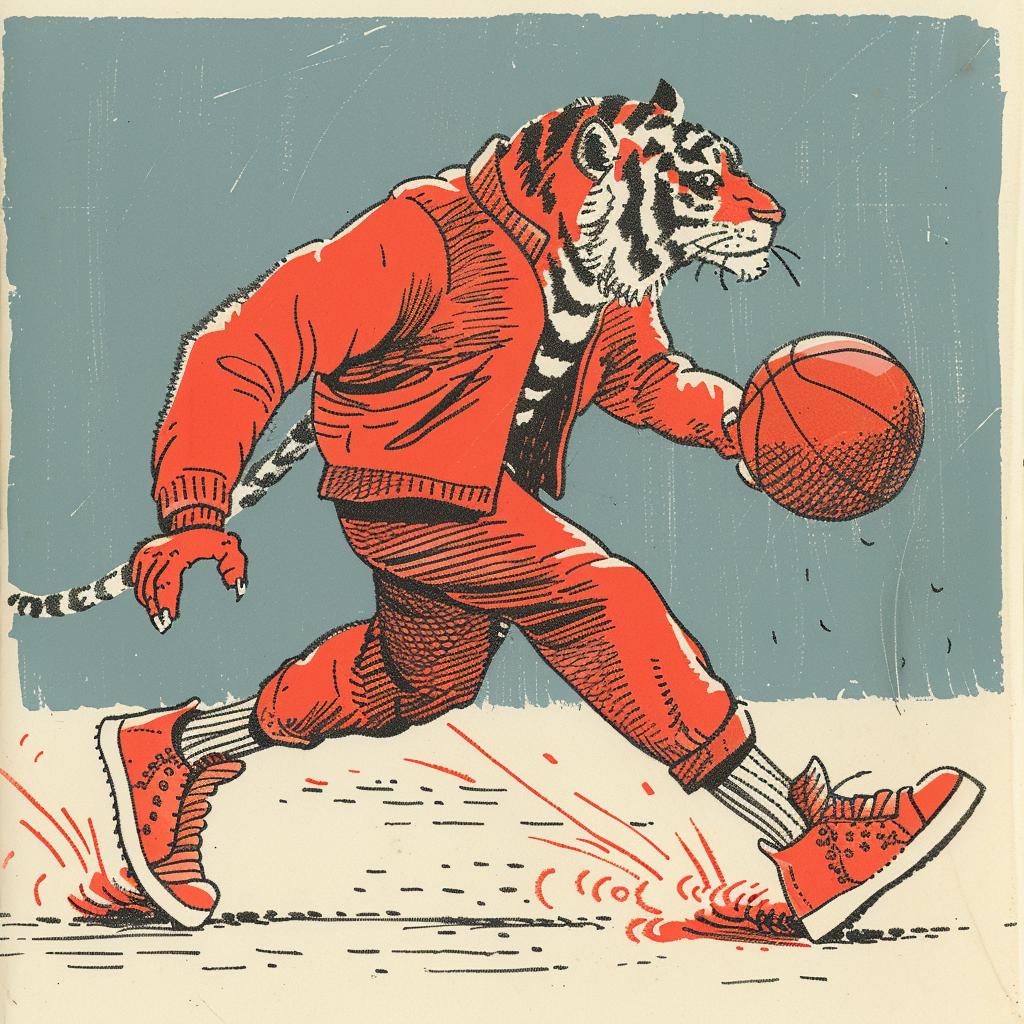 tiger  basketball  player  cartoon  sneakers  dribbling  Moebius  character  athletic  funny 923259