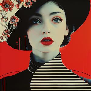 surreal  album  cover  woman  hat  red  background  creative  symbolist  risograph 1077688