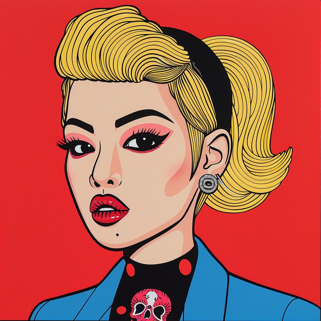 punk  rocker  woman  pop  art  asian  red  background  bold  colorful 1023162