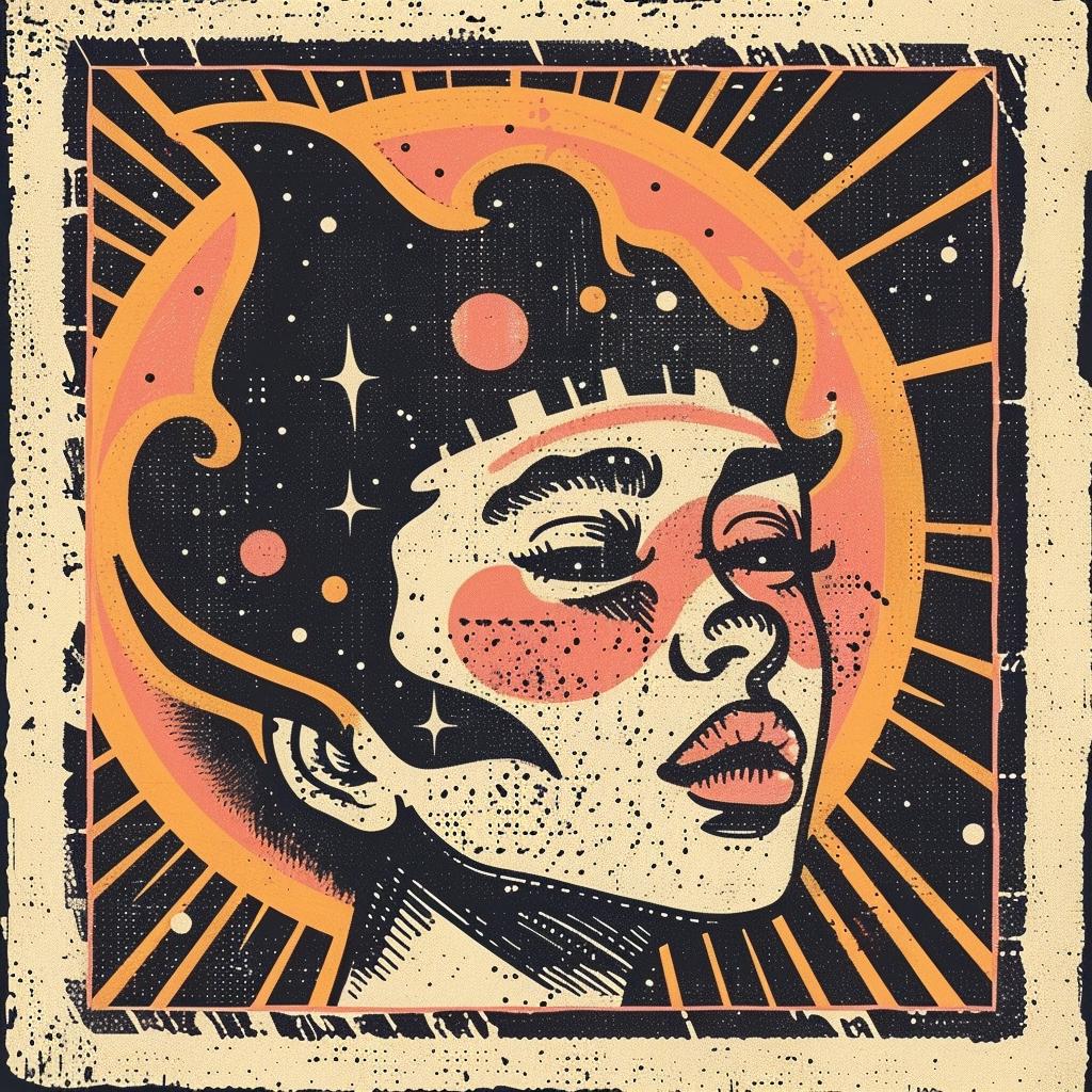 album  cover  pulsar  waves  1970s  Risograph  Symbolist  art  woman  stars 941584