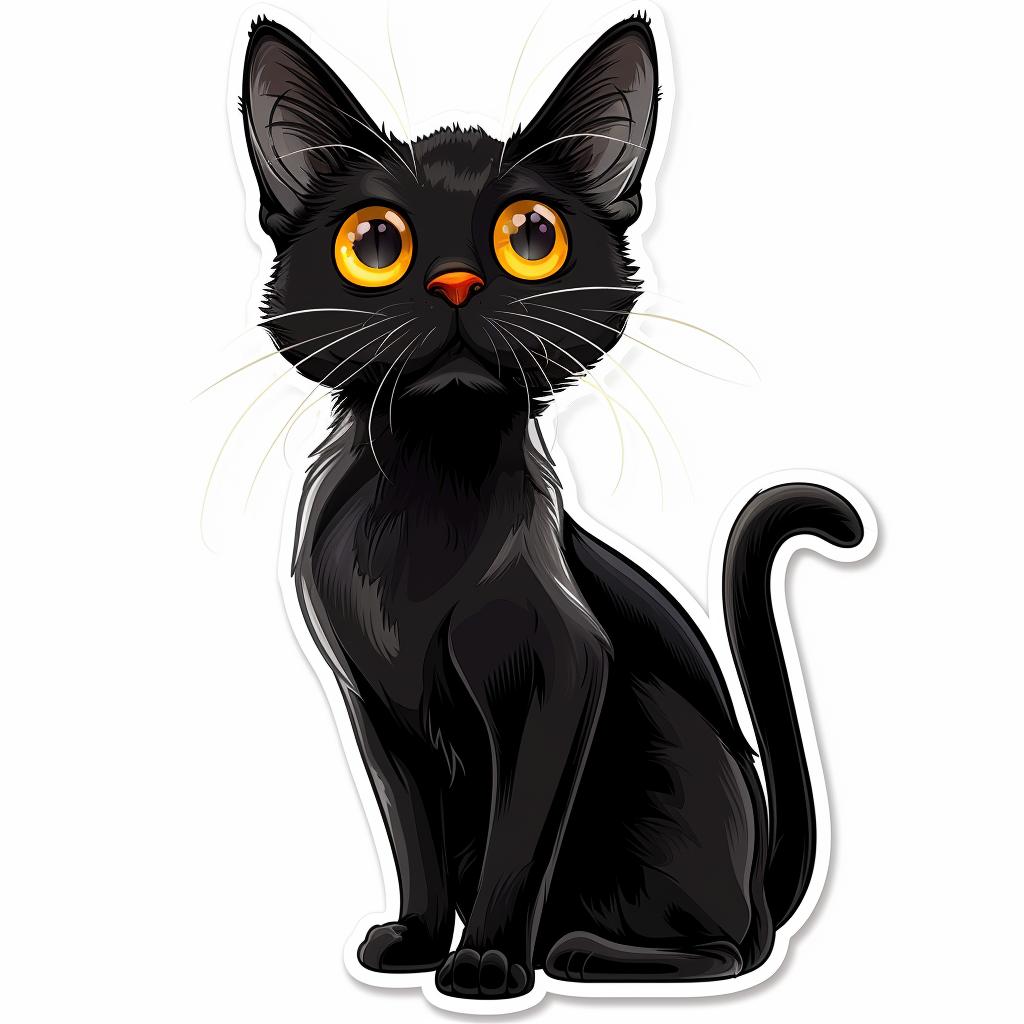 cat  black  yellow  eyes  sticker  vector  realistic  detailed  white  background 971954