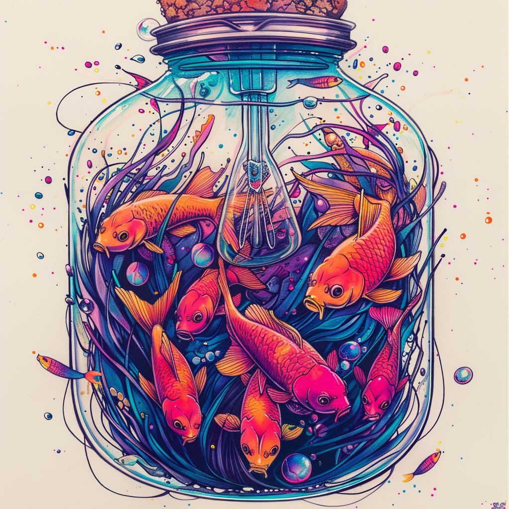 lightbulb  fish  jar  painting  colorful  liquid  creative  artwork  aquatic  conceptual 940498