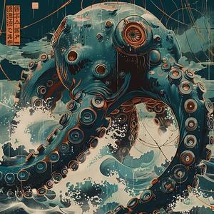 octopus  ocean  poster  chromolithography  Japanese  horror  tentacles  large  design  color 1040312