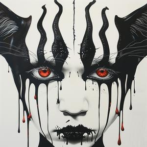 Dada  art  tigerman  creature  eyes  dripping  makeup  airbrush  white  background 1072884