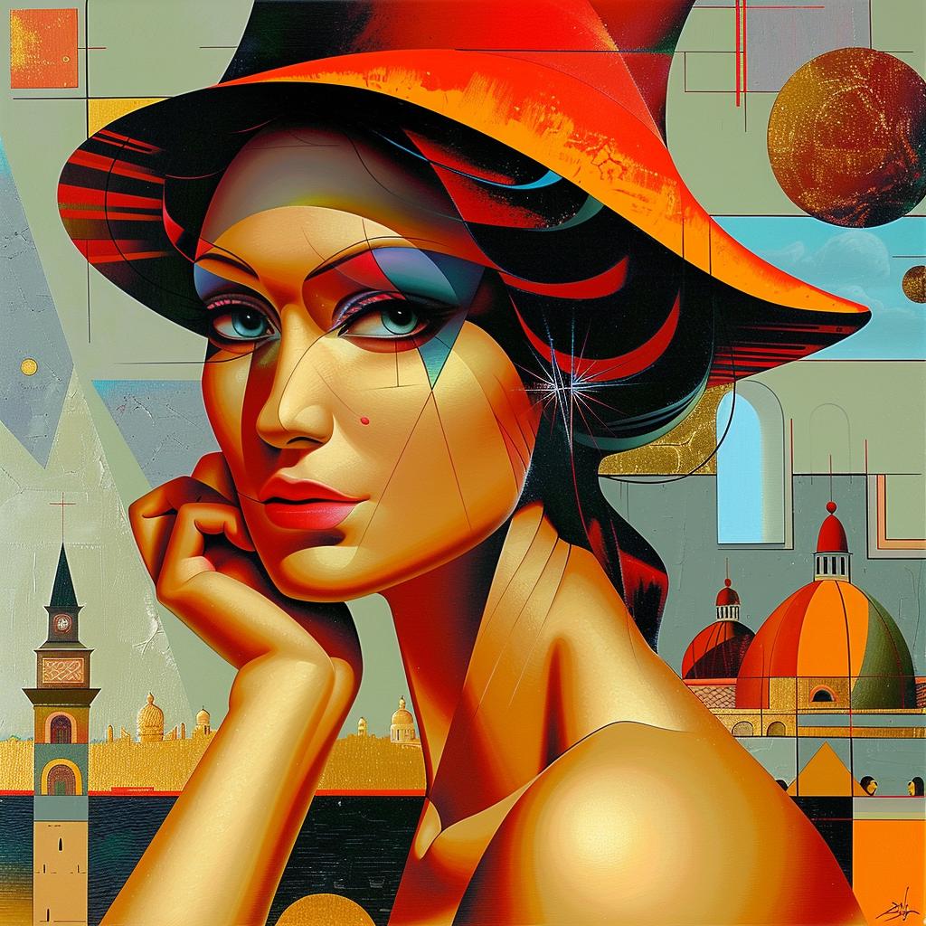 woman  hat  city  background  painting  art  Georgy  Kurasov  urban  portrait 966186