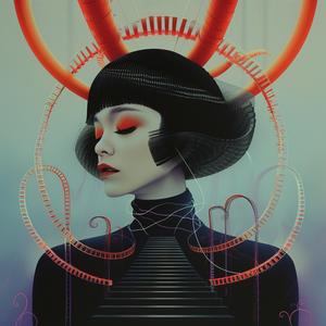 woman  red  hair  horns  staircase  surreal  album  cover  Risograph  screenprinting 1077729