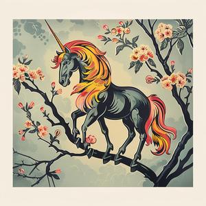 black  unicorn  colorful  mane  tree  branch  chromolithography  fantasy  nature  wildlife 1058287