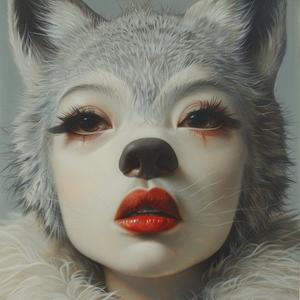معطف فروي سريالي لرجل ذئب هجين أنثوي أسطوري رمزي صورة ريسوغراف رقم 1077354