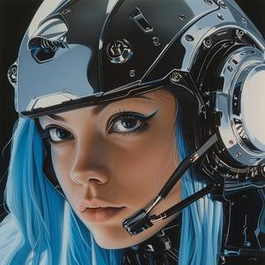 cyberpunk  woman  blue hair  helmet  futuristic  anodized steel  sci-fi  anime  hyper-realism  industrial 1074550