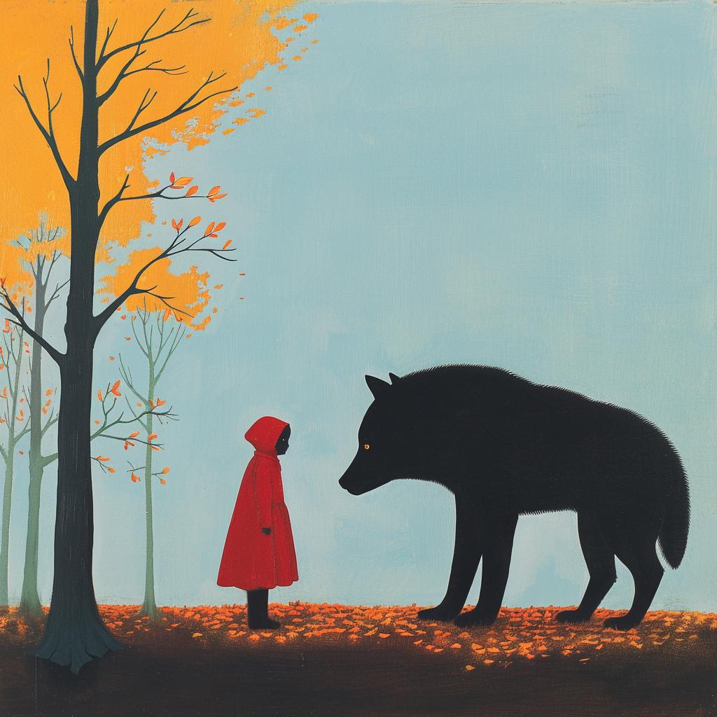 surreal  Red  Hood  wolf  painting  forest  fairytale  whimsical  fantasy  vibrant 1017454