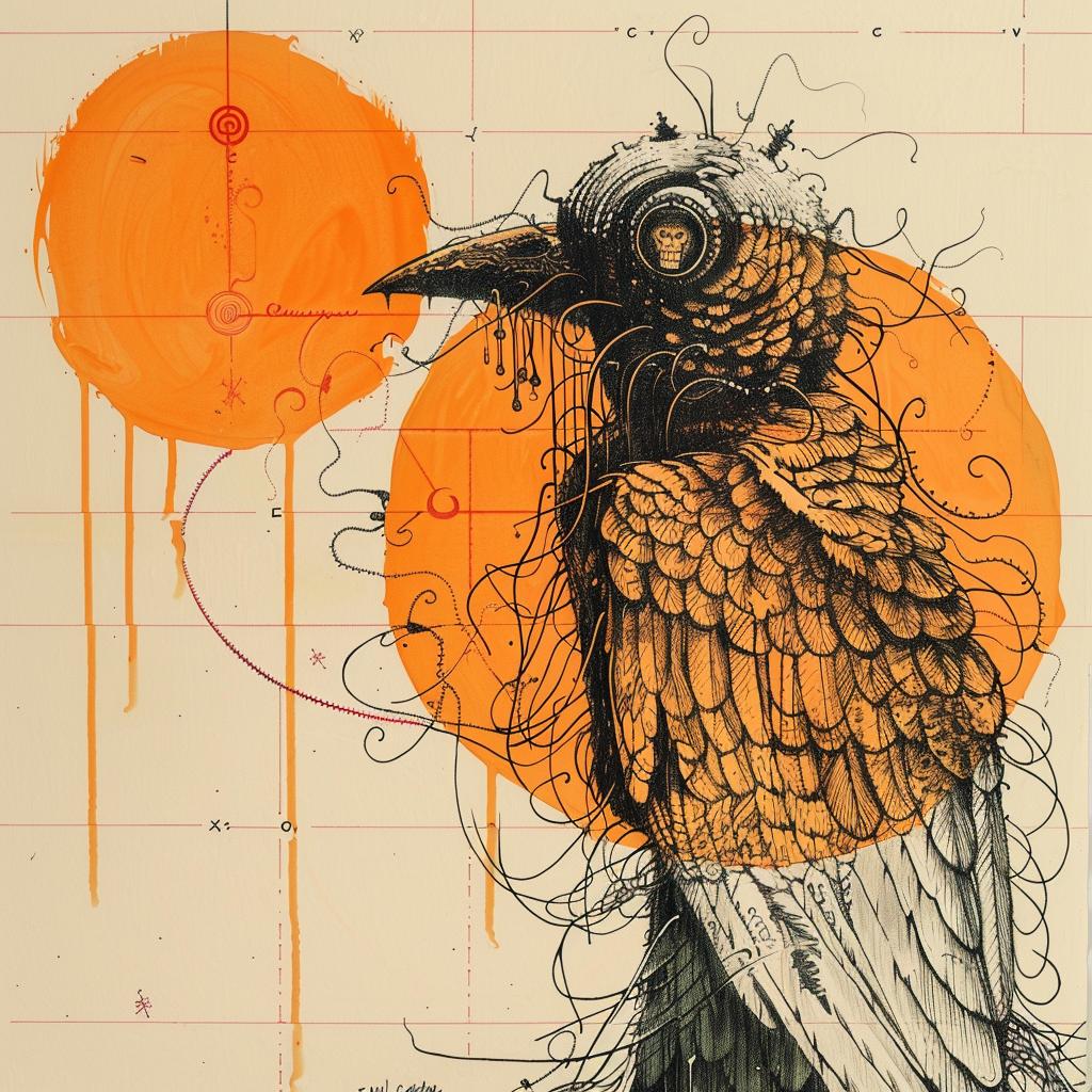 bird  orange  drawing  encaustic  paint  abstract  color  impressionist  expression  artistic 924182