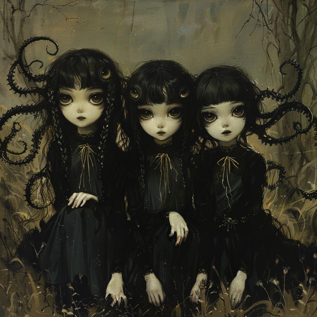 girls  whimsical  dark  lovecraftian  forest  playful  nature  expression  full-body  illustration 971822