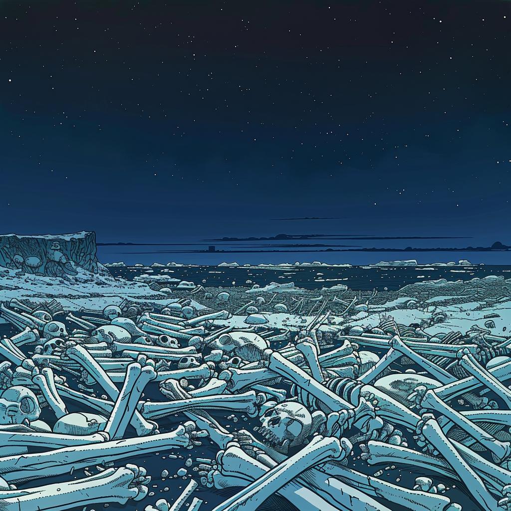 skeletons  walrus  land  dead  bones  anime  dark  nighttime  moebius  hd 1021232