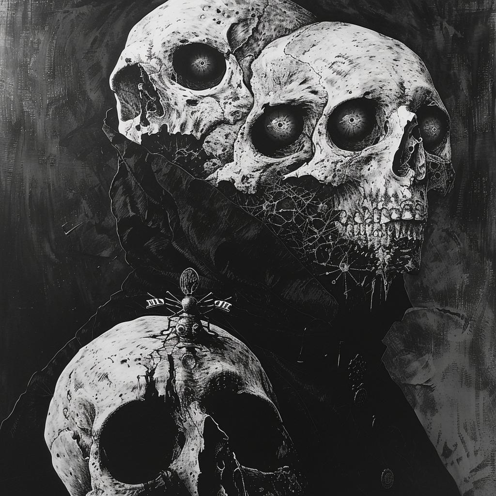 skulls  black  white  painting  dark  symbolism  death  themes  graphic  eerie 1035421