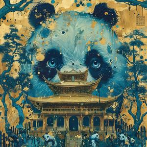 attack  three-eyed  panda  ominous  occult  Surrealism  Art Nouveau  pointillism  pagoda  painting 1077022