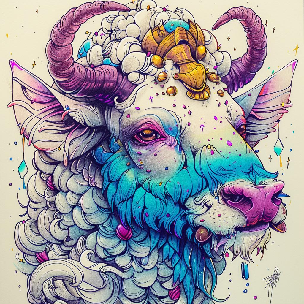 mythical  creature  bull  horns  colorful  drawing  fantastical  nature  whimsical  art 941228