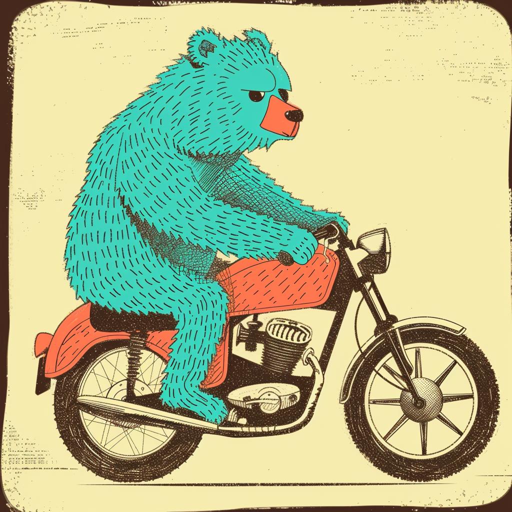 anthropomorphic  bear  motorcycle  vintage  stylized  cartoon  nostalgic  whimsical  adventure  fun 941076