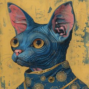 cat  blue  gold  collar  headshot  vintage  art  illustration  pointillism  style 1076969