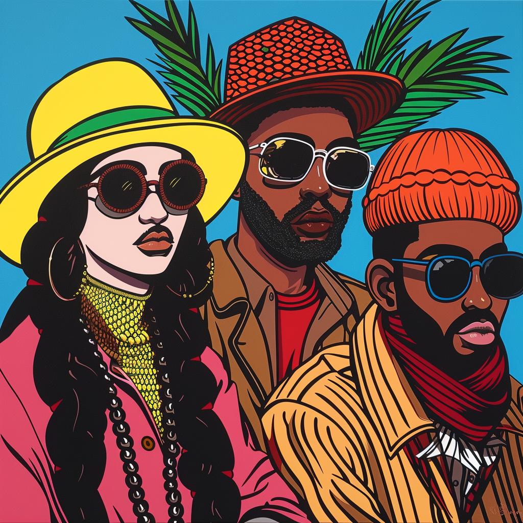 painting  people  hats  sunglasses  group  colorful  style  modern  casual  portrait 1022745