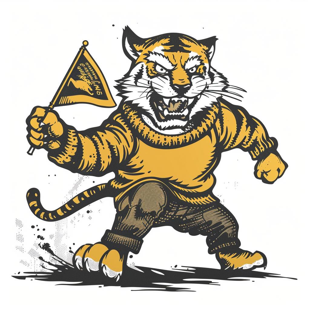 tiger  mascot  sweater  flag  angry  dynamic  vintage  cartoon  character  outline 922705