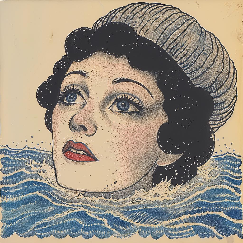album  cover  vintage  woman  water  art  design  blue  cream  Paul 917448