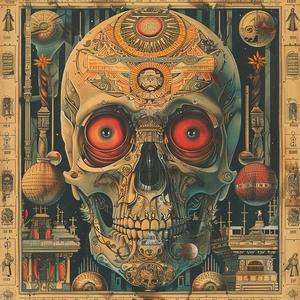 surreal  skull  objects  surrounded  symbolist  hyper-realistic  risograph  album  cover  artwork 1079175